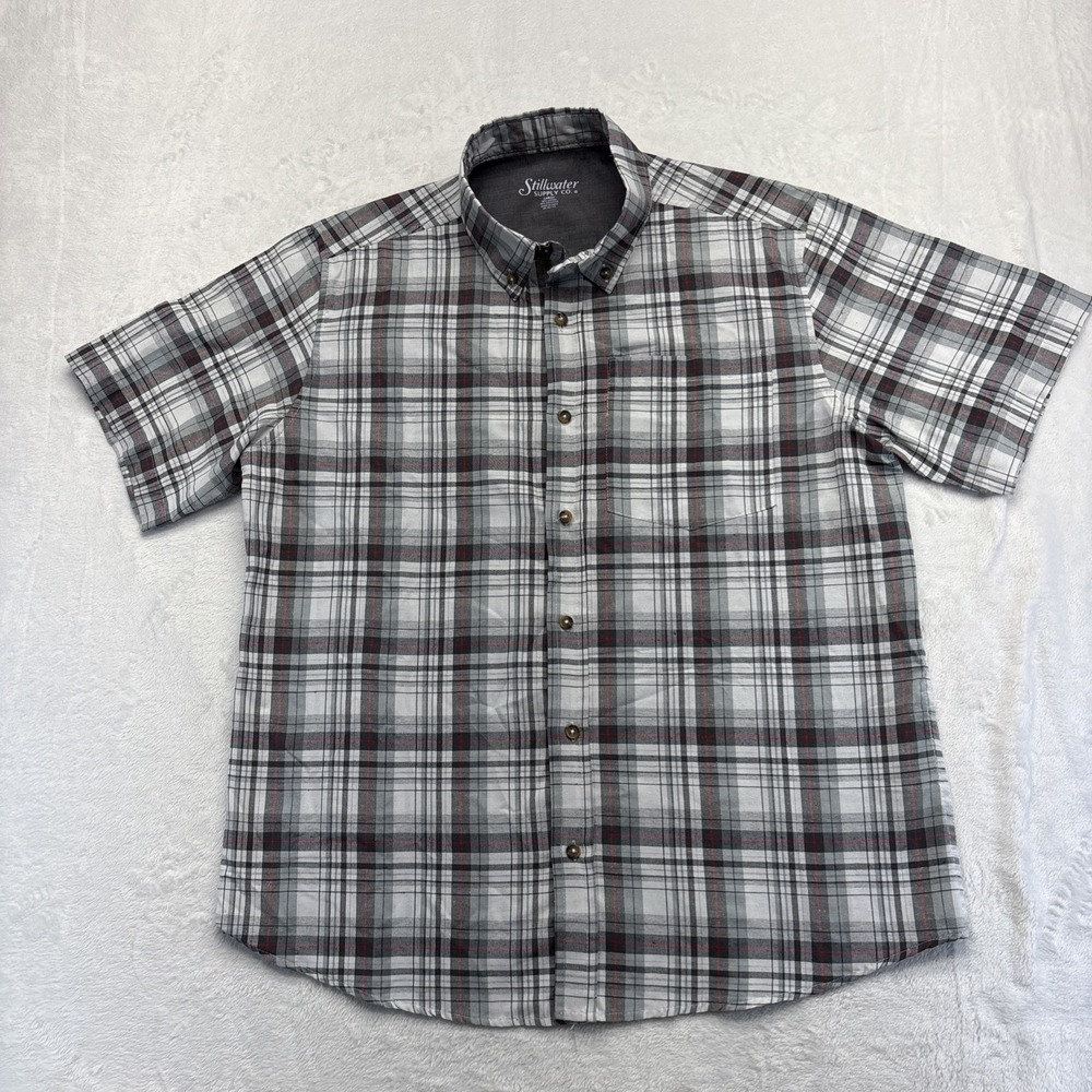 Stillwater Supply Co Shirt Mens Large White Plaid Short Sleeve Button UpCollared